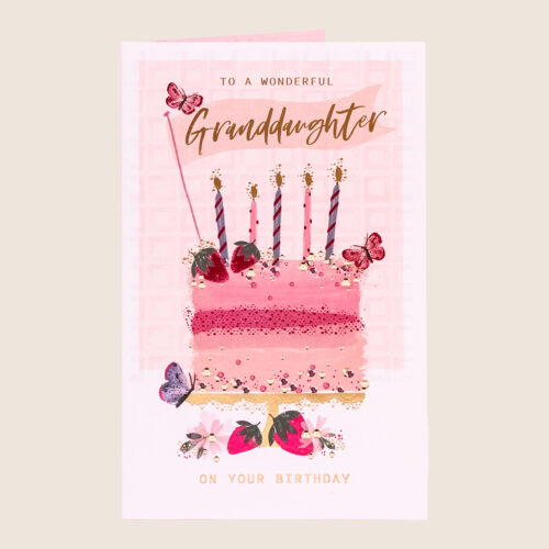 Everyday granddaughter pink birthday cake candles strawberries