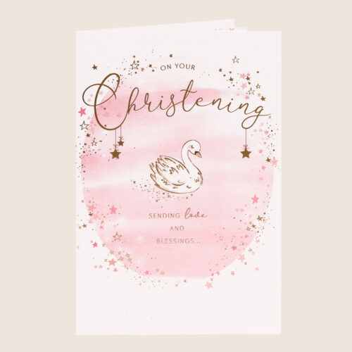 Everyday christening girl pink swan gold stars