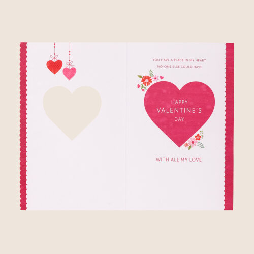 Valentines pink heart cut out flowers love birds