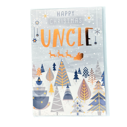 Christmas uncle silver snowflakes snow and trees