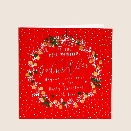 Christmas most wonderful godmother Christmas wreath red snowing