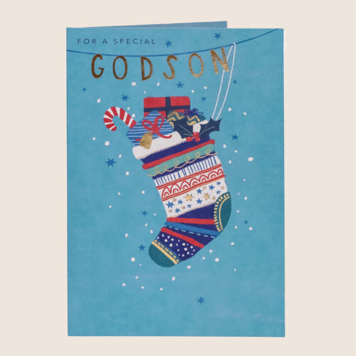 Christmas for a special godson christmas  stocking blue candy cane holly