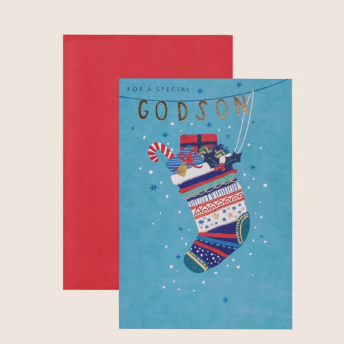 Christmas for a special godson christmas  stocking blue candy cane holly - Image 3